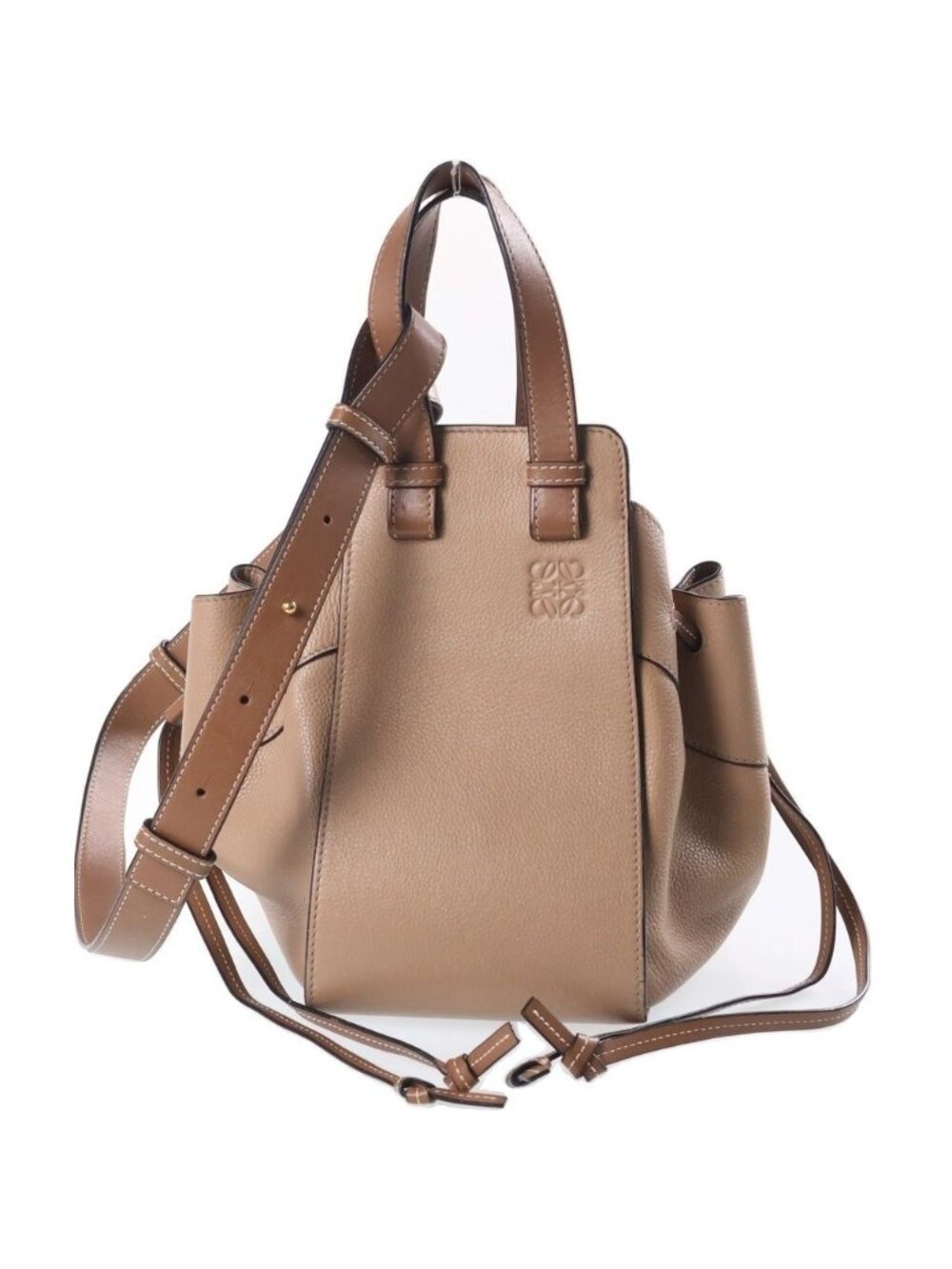 Loewe Hammock Mini 2-Way Shoulder Bag Brown Beige Leather Gold